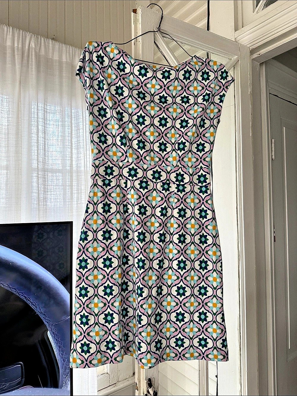 Boden Imogen Jersey Dress Geometric Mini Pink & Blue Size 6